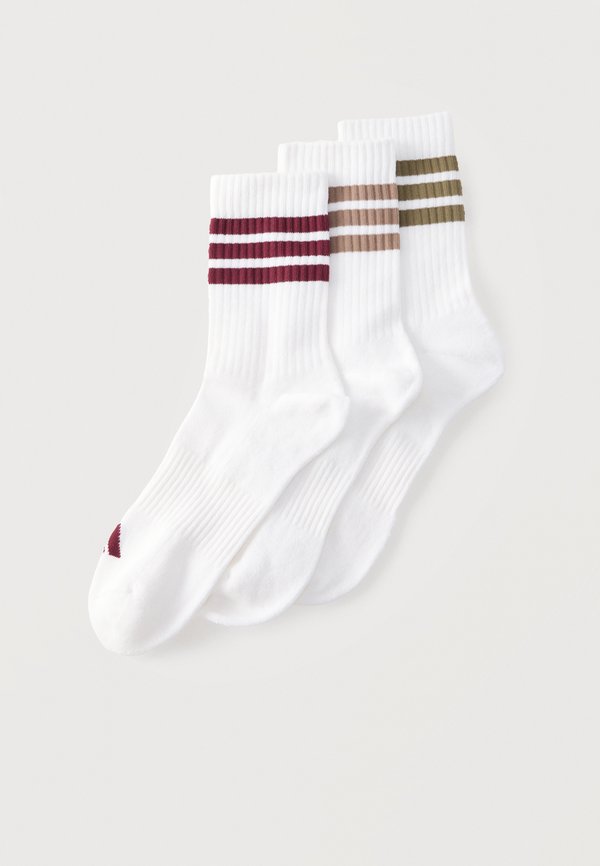 adidas Performance STRIPES CUSHIONED CREW SOCKS UNISEX 3 PACK - Sports socks - white/olive strata/khaki six/maroon