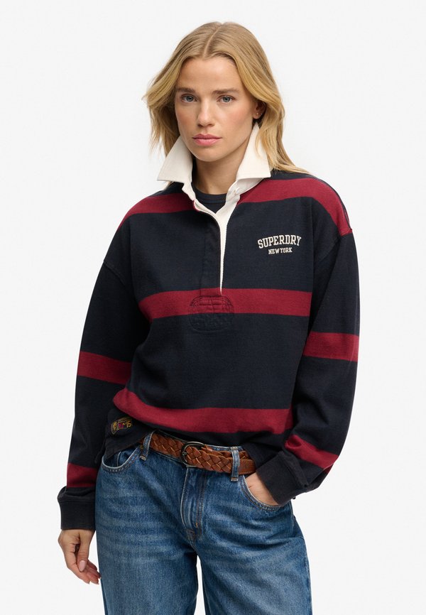 Superdry & Co HERITAGE STRIPE RUGBY  - Polo shirt - navy port red