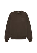 Braunes Sweatshirt aus weicher Baumwolle, mit Rundhalsausschnitt, gerippten Bündchen und einem kleinen quadratischen Logo auf der linken Brust.