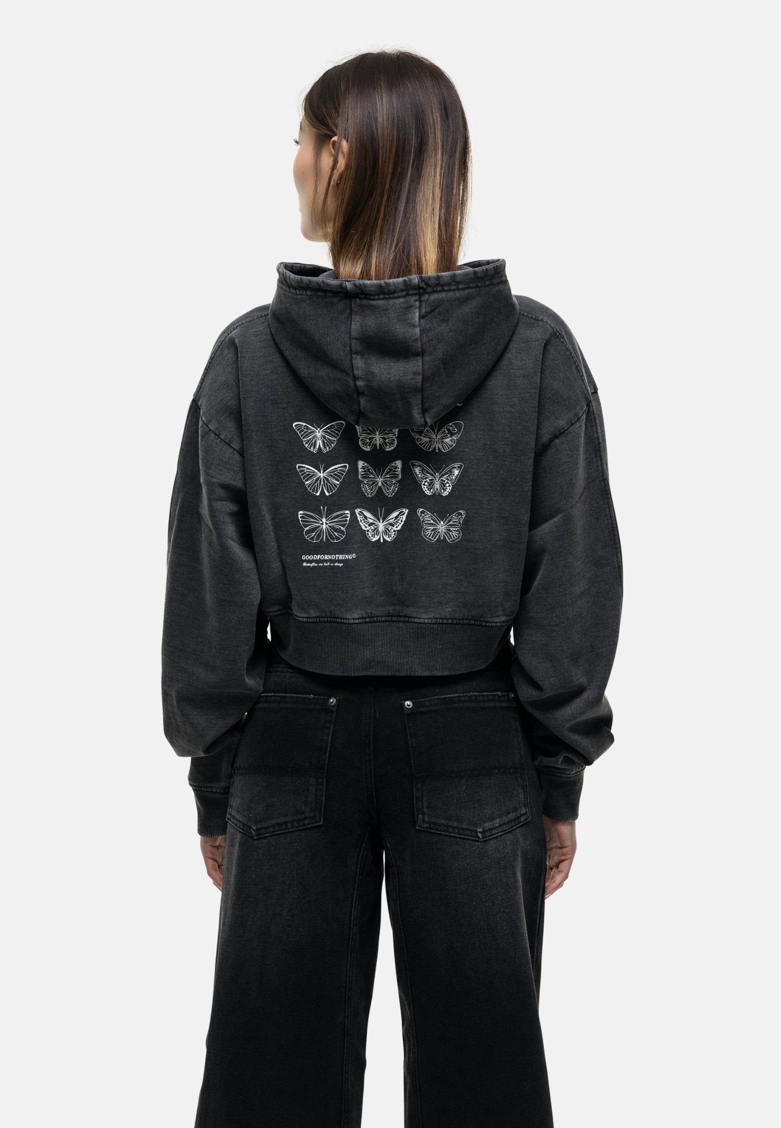 Good For Nothing METAMORPHOSIS BLACK WASH CROPPED HOODIE