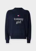 Marineblaue Sweatshirt mit rundem Halsausschnitt, langen Ärmeln und gerippten Bündchen. Mit besticktem "tommy girl"-Schriftzug und Stern-Logo.