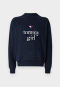 Marineblaue Sweatshirt mit rundem Halsausschnitt, langen Ärmeln und gerippten Bündchen. Mit besticktem "tommy girl"-Schriftzug und Stern-Logo.