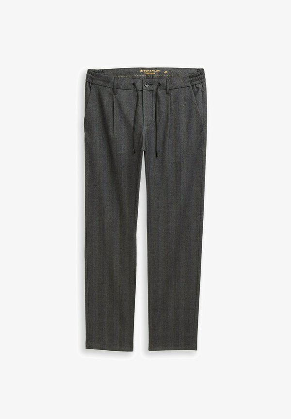 TOM TAILOR REGULAR  - Trousers - dark grey herringbone stripe
