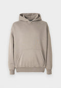 Hoodie in einem hellbeigen Farbton mit einer Kängurutasche, gerippten Bündchen und Saum. Hergestellt aus weichem, strukturiertem Stoff.
