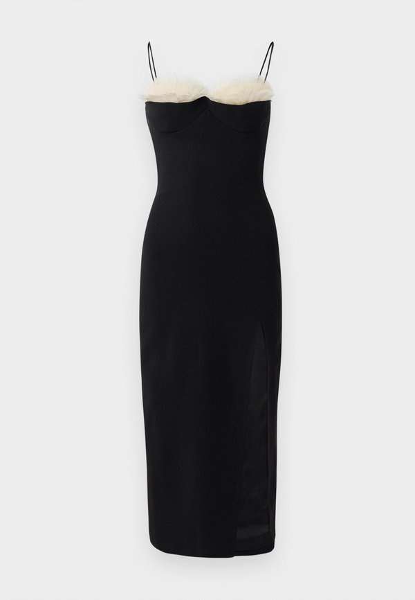 David Koma RUFFLE FEATHER BALCONETTE BRA OPEN LEG MIDI DRESS