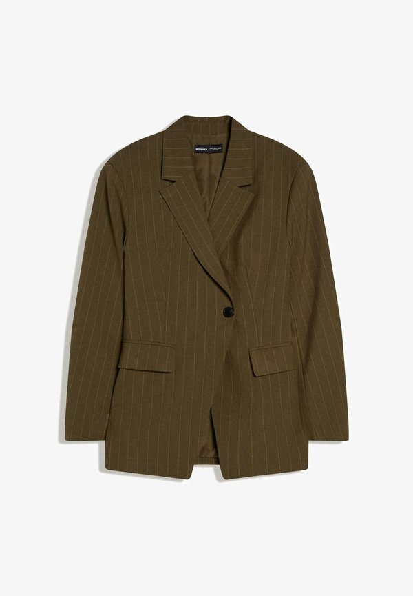 Bershka STRIPED CROSSOVER - BLAZER - Short coat - khaki