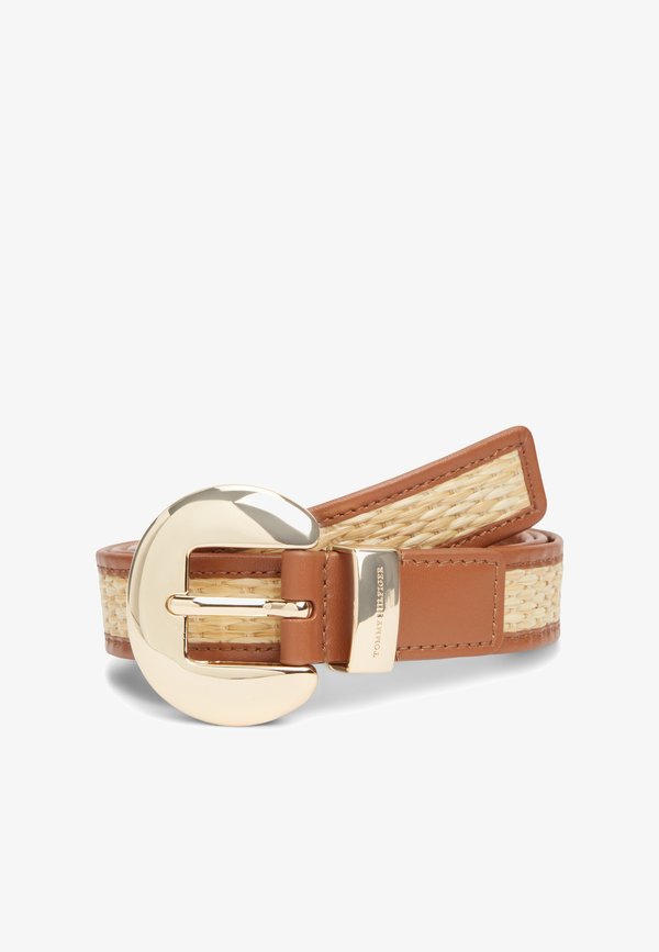 Tommy Hilfiger RAFFIA OVAL BUCKLE LEATHER BELT - Belt - beige