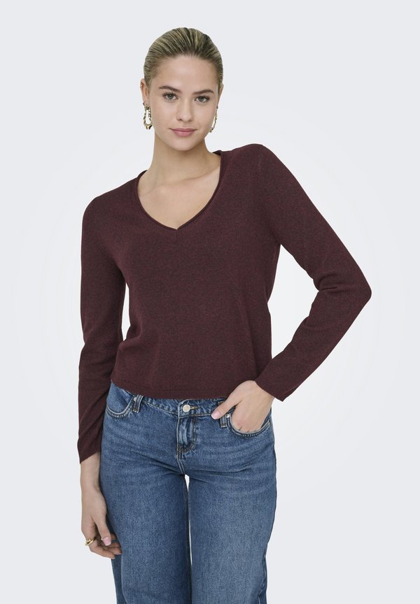 ONLY ONLLOYAL LS V-NECK PULLO KNT NOOS - Jumper - bitter chocolate