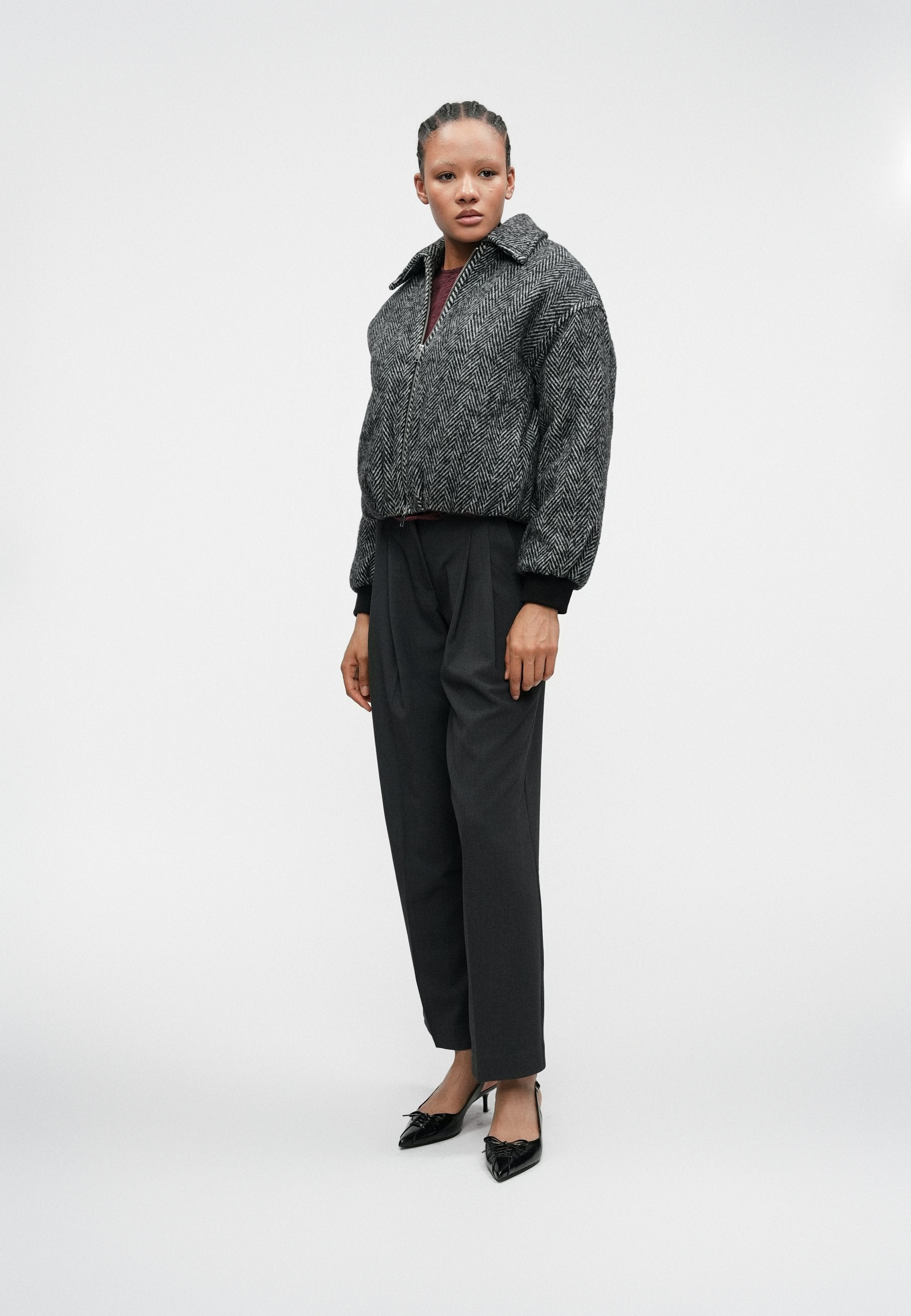 Abercrombie & Fitch BUBBLE HEM SHORT COAT HERRINGBONE