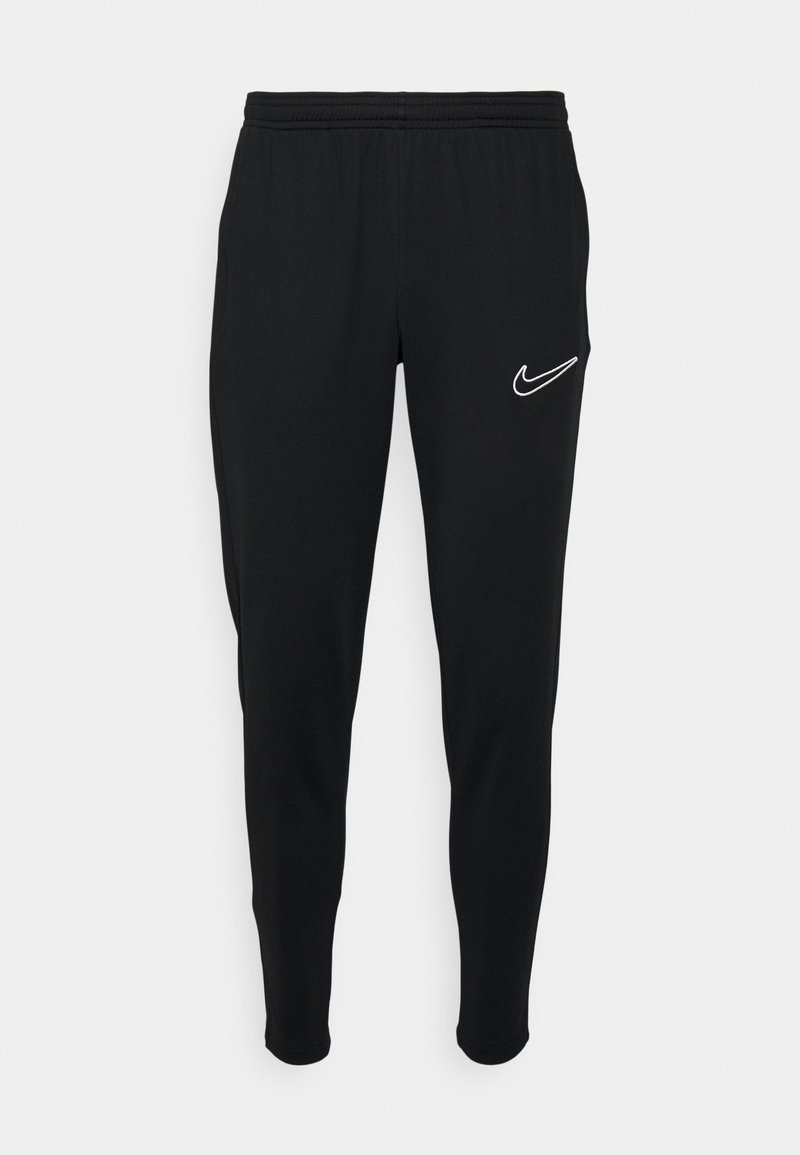Schwarze sportliche Jogginghosen mit elastischem Bund, slim fit und weißem Nike-Logo auf der linken Seite. Weicher Stoff mit glatter Textur.