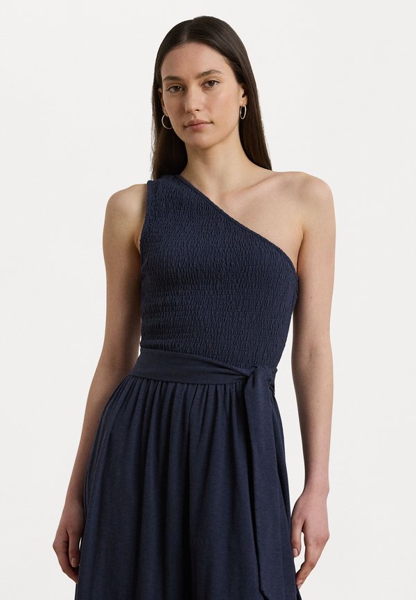 Lauren Ralph Lauren Belted Slub Jersey One Shoulder Dress