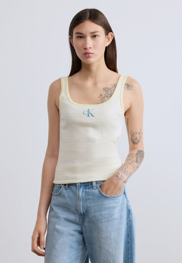 Calvin Klein Jeans STRIPED MONOLOGO SCOOP  - Top - french vanilla
