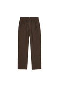 Braune, locker sitzende Hose mit elastischem Bund und Kordelzug. Hergestellt aus einem strukturierten Stoff mit geraden Beinen und ohne sichtbare Beschläge.