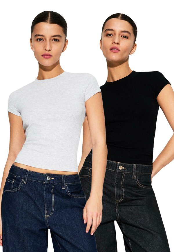 Bershka SHORT SLEEVE ROUND NECK - 2-PACK  - Basic T-shirt - black