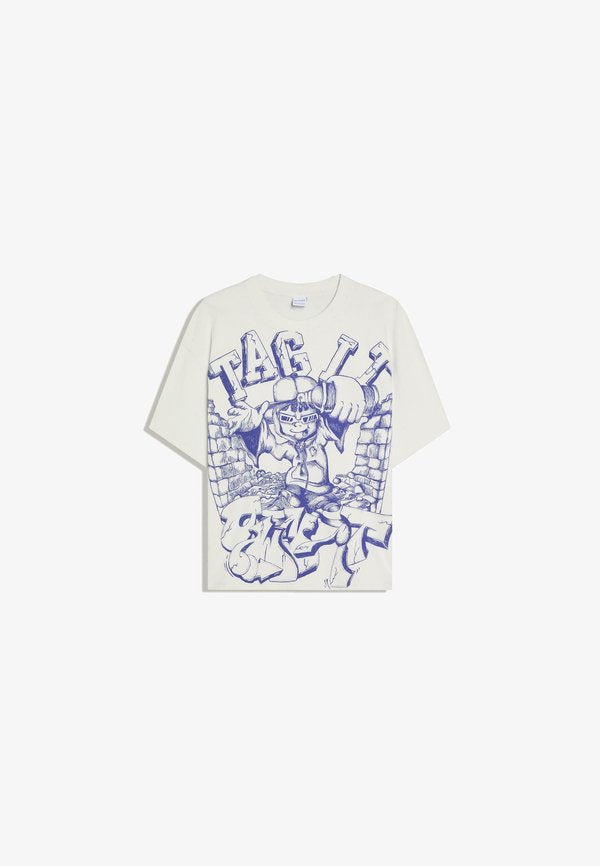 Bershka GRAFITTI BOXY  - Print T-shirt - light grey