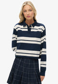 Superdry & Co ATHLETIC ESSENTIALS CROPPED STRIPE RUGBY  - Polo shirt - richest navy stripe
