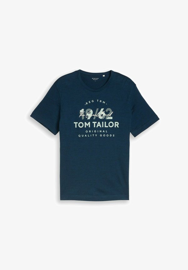 TOM TAILOR FINE STRIPE - Print T-shirt - navy blue petrol injected