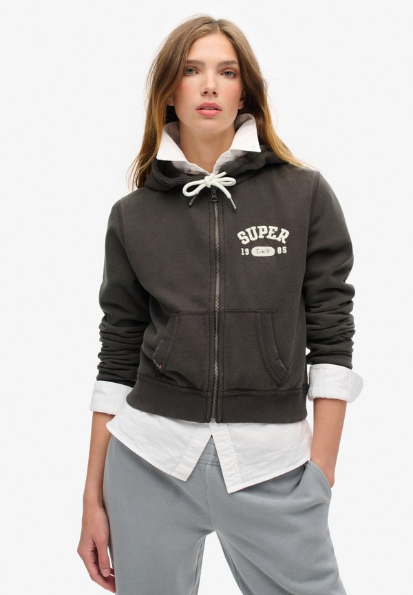 Superdry & Co ATHLETIC ESSENTIALS CROP - Zip-up sweatshirt - bison black