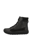 Schwarze High-Top-Sneaker aus strukturiertem Leder und Wildleder mit gummierter Sohle, runder Spitze und Schnürdesign mit gepolstertem Schaftrand.