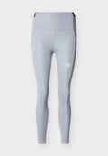 Hellgraue Leggings in voller Länge mit hohem Bund und weißem The North Face-Logo am linken Oberschenkel.