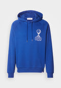 Blaues Hoodie mit einem vorderen Grafikdesign eines Pokals und eines Basketballs, mit Kordeln und gerippten Bündchen und Saum. Weiches Material und lockere Passform.