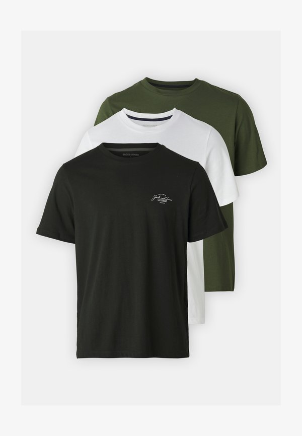 Jack & Jones JJFERRIS TEE CREW NECK 3 PACK - Basic T-shirt - green/white/black