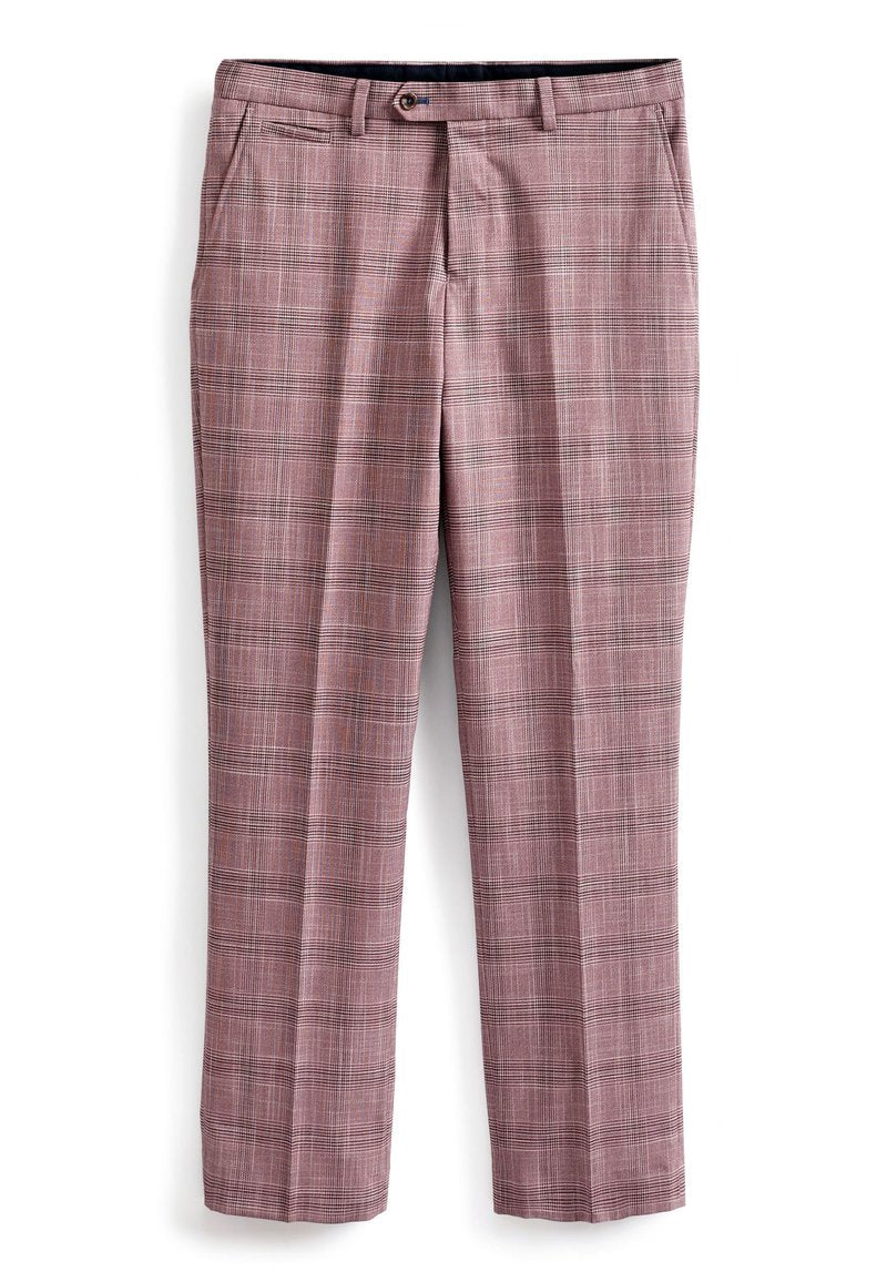 Karierte Hose in Rosa- und Burgundertönen, mit Knopfverschluss, seitlichen Eingrifftaschen und geradem Bein.