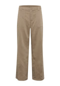 Khaki weit geschnittene Hosen mit geradem Schnitt, aus strukturiertem Stoff, mit zwei vorderen Taschen und einem Knopfverschluss an der Taille.