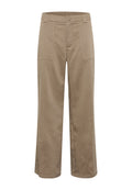 Khaki weit geschnittene Hosen mit geradem Schnitt, aus strukturiertem Stoff, mit zwei vorderen Taschen und einem Knopfverschluss an der Taille.