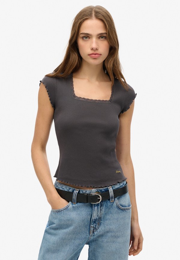 Superdry & Co SUPERDRY ESSENTIAL SQUARE NECK SHORT SLEEVE T-SHIRT.. - Basic T-shirt - charcoal
