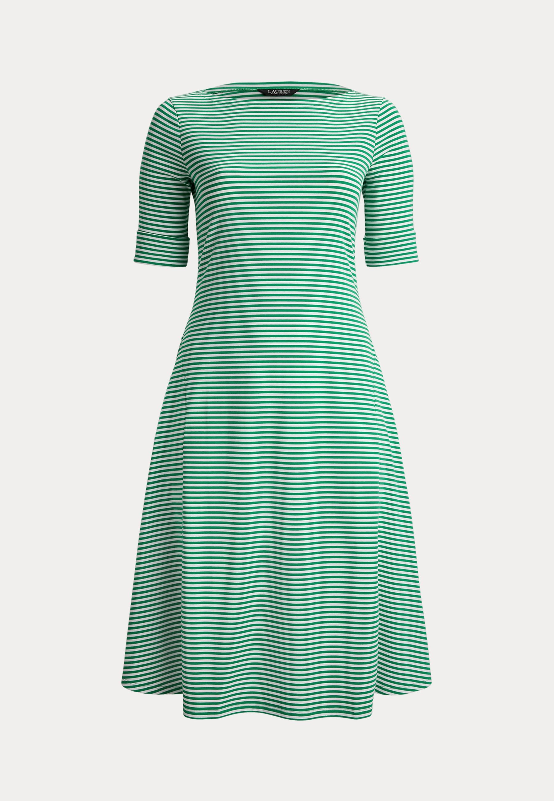 Lauren Ralph Lauren Woman STRIPED STRETCH COTTON RIBBED MIDI DRESS