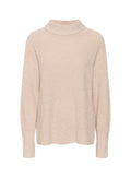 Hellrosa, strukturiertes Sweater mit hohem Kragen, langen Ärmeln und lockerer Passform. Hergestellt aus weichem, flauschigem Material für zusätzlichen Komfort.