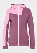 Kapuzensweatjacke mit Reißverschluss, hell- und dunkelrosa Einsätzen, Reißverschlusstaschen vorne und kleinem Logo auf der rechten Schulter.