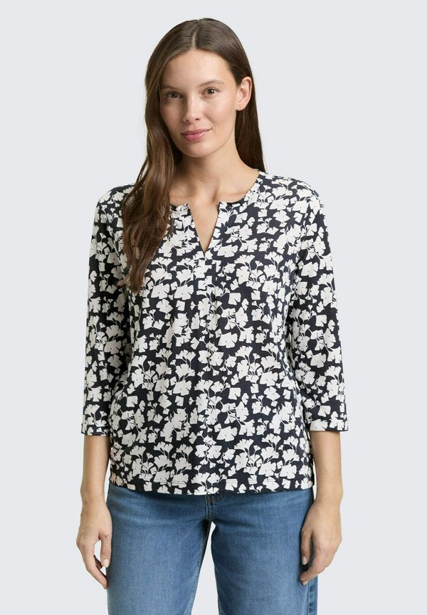 TOM TAILOR LANGARM MIT MUSTER - Blouse - blue ginkgo minimal