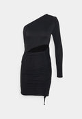 IN THE STYLE RUCHED CUT OUT SLINKY MINI DRESS