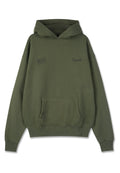 Olivgrüner Hoodie mit Fronttasche, lockerer Passform und gerippten Bündchen. Verfügbar mit besticktem Text auf der Brust. Aus weichem Baumwollgemisch.