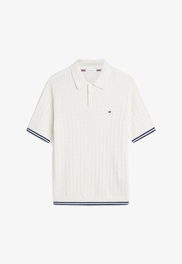 Tommy Hilfiger CABLE KNITTED S/S POLO - ELEVATED ESSENTIALS - Polo shirt - ivory petal