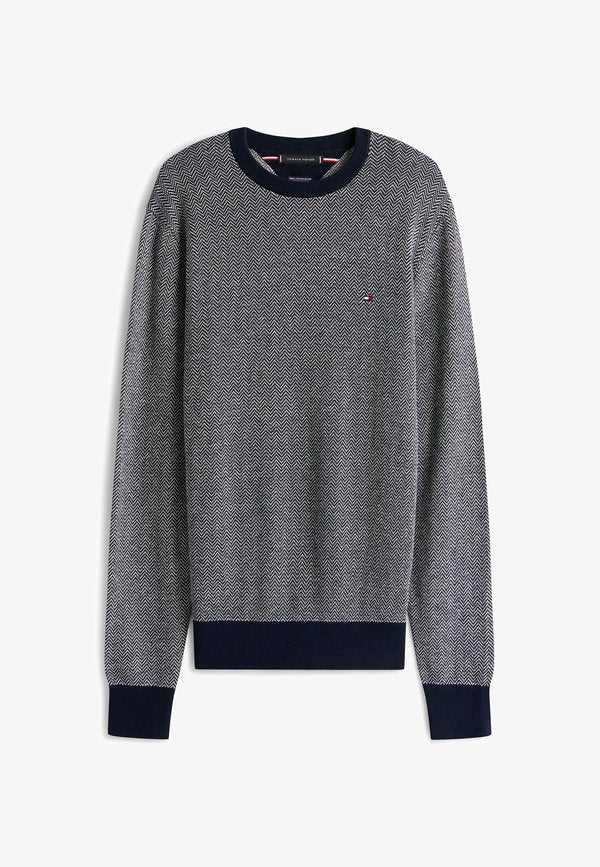 Tommy Hilfiger PIMA HERRINGBONE CREW - Jumper - navy blue ivory petal