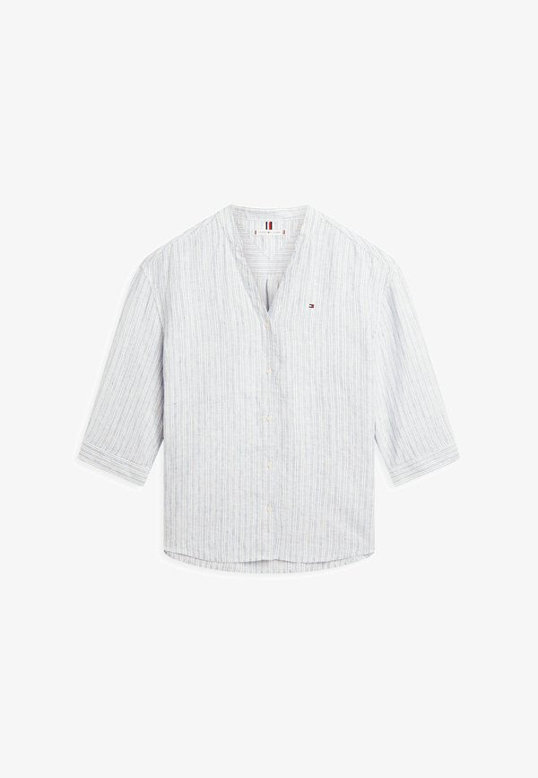 Tommy Hilfiger RELAXED FIT PURE HALF SLEEVE  - Blouse - chalk stp ecru blue orbit