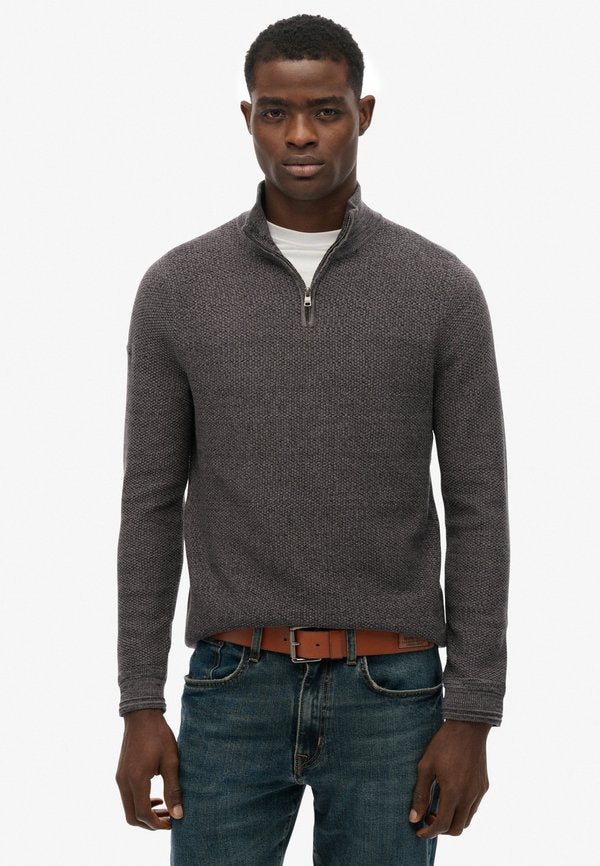 Superdry & Co TEXTURE HALF-ZIP  - Jumper - black dark grey