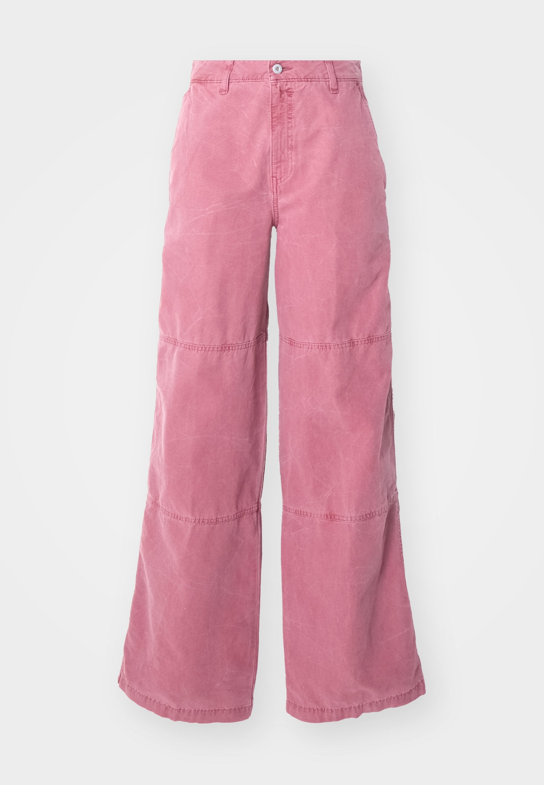 Rosa weite Hosen aus Baumwolle mit einem verblassten Finish. Zwei horizontale Nähte schaffen ein markantes Paneeldesign. Vorderer Knopfverschluss.