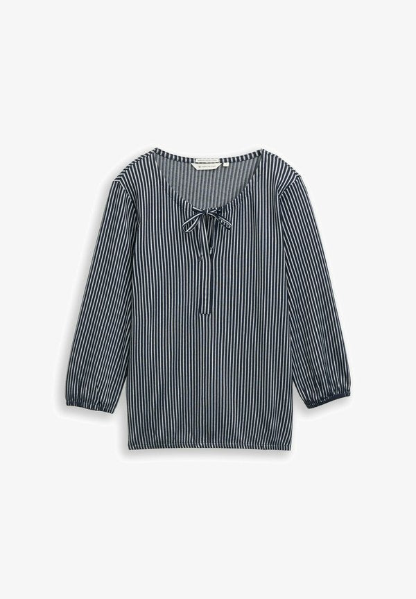 TOM TAILOR STRIPED WITH STRING - Blouse - navy blue/white thin stripe