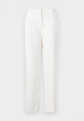 Weiß, gerade geschnittene Hose aus leichtem, leicht strukturiertem Stoff. Verfügt über Fronttaschen und einen einzelnen Bundfalten für zusätzlichen Detail.