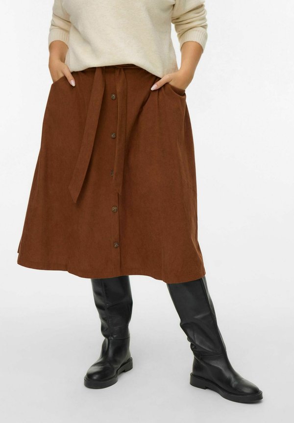 Vero Moda Curve VMVILJA Corduroy High waist Midi - A-line skirt - tobacco brown