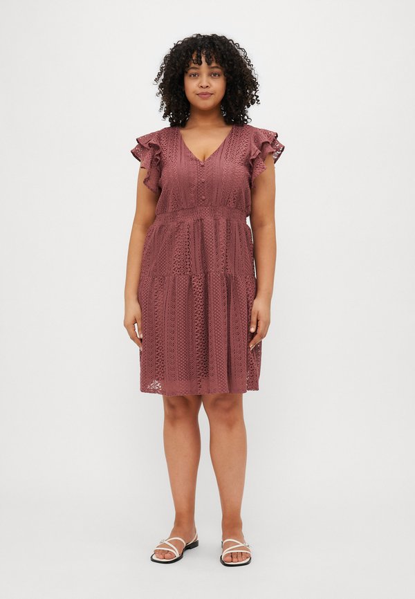 Vero Moda Curve VMHONEY V NECK DRESS  - Day dress - rose brown