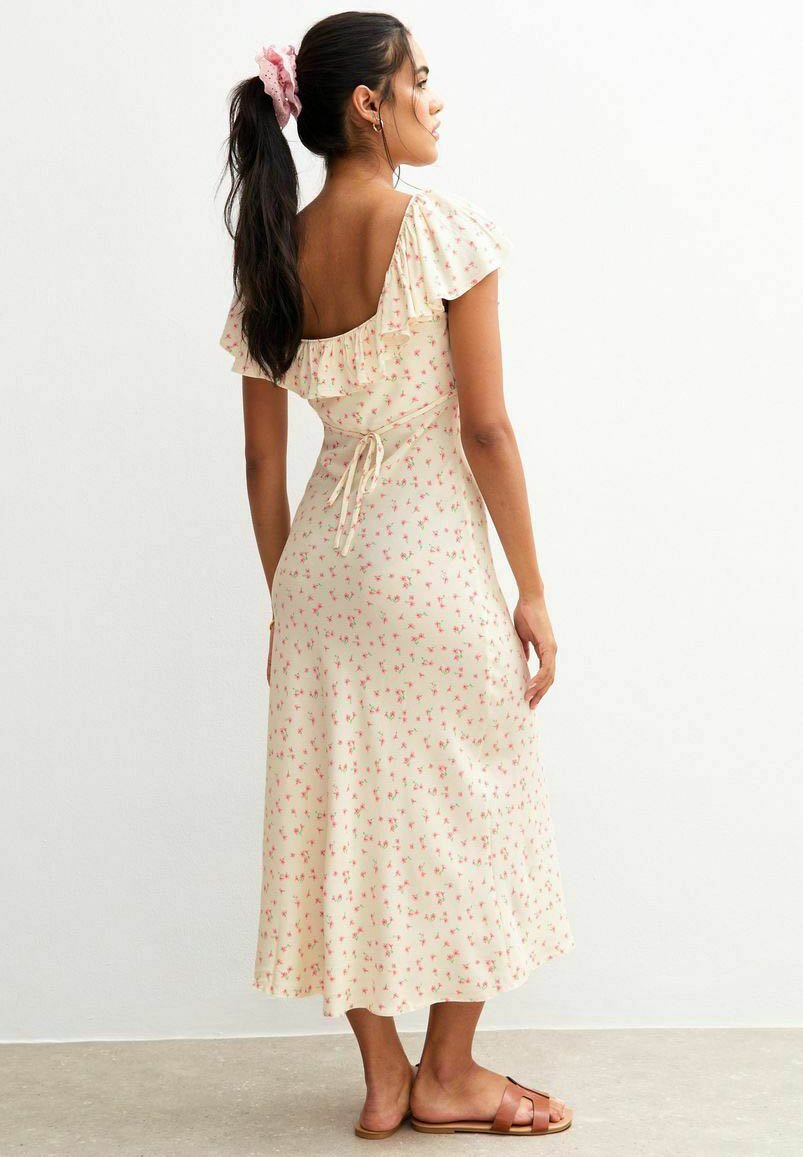 New Look DITSY PRINT SQUARE NECK FRILL TRIM MIDI