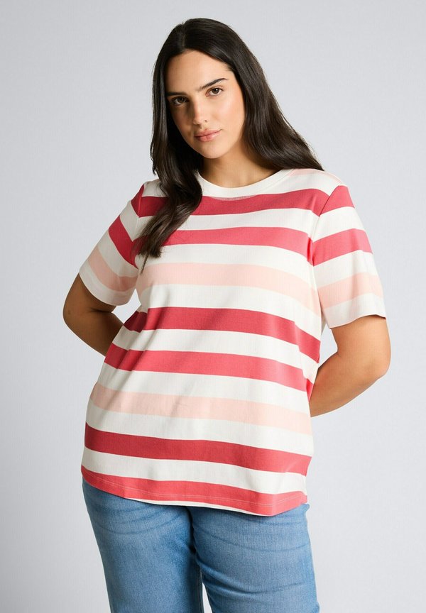 TOM TAILOR PLUS SIZE - Print T-shirt - coral offwhite stripe