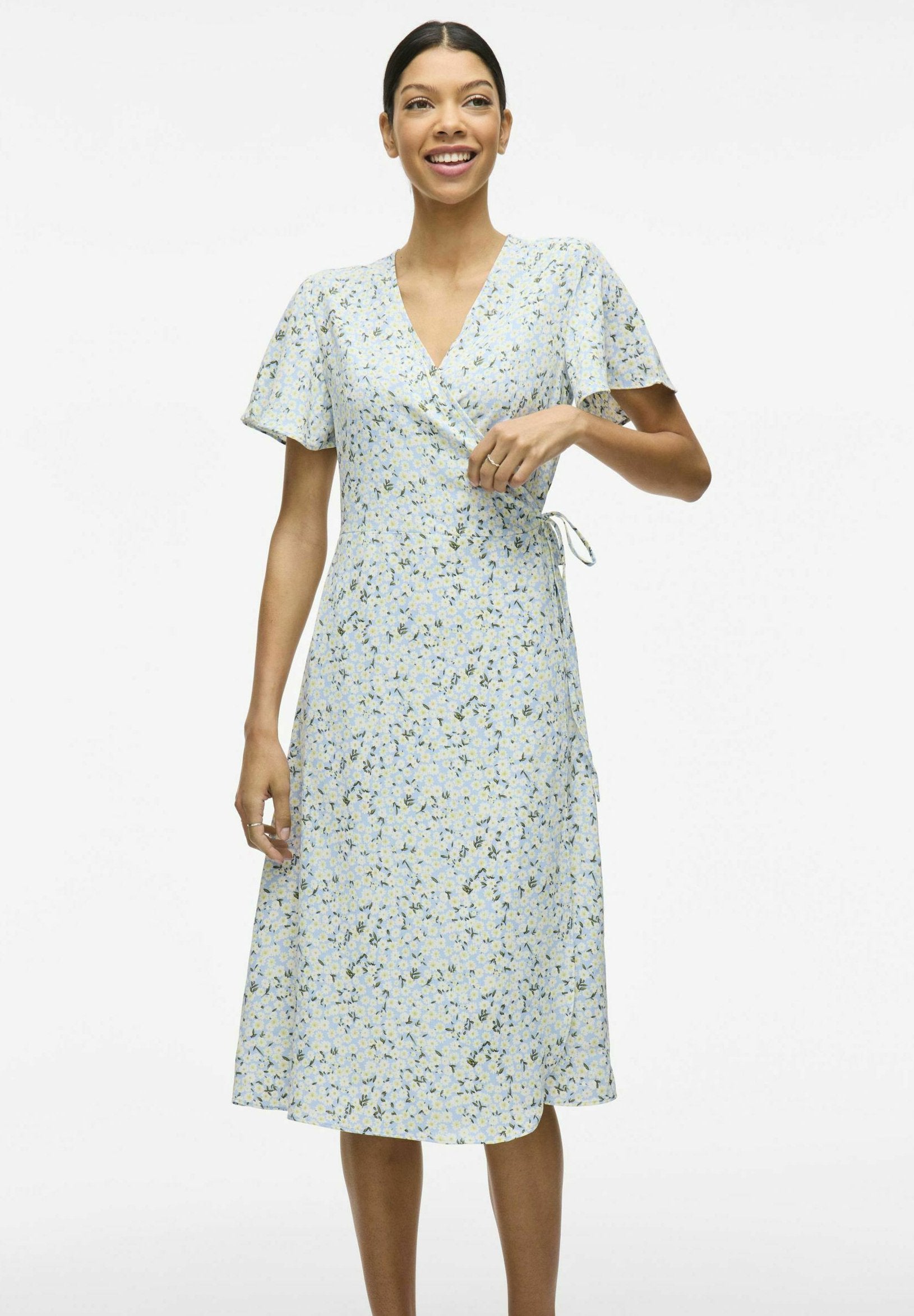 VILA VILOVIE S/S WRAP MIDI DRESS - NOOS