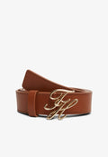 Tommy Hilfiger LOGO PLAQUE BUCKLE LEATHER BELT - Belt - cognac