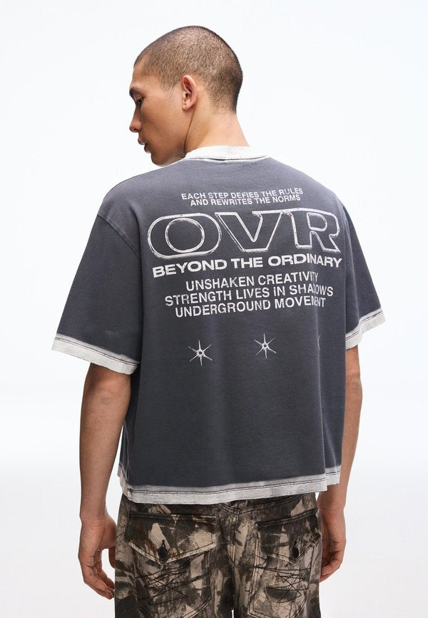 Bershka BOXY SPRAY - Print T-shirt - grey